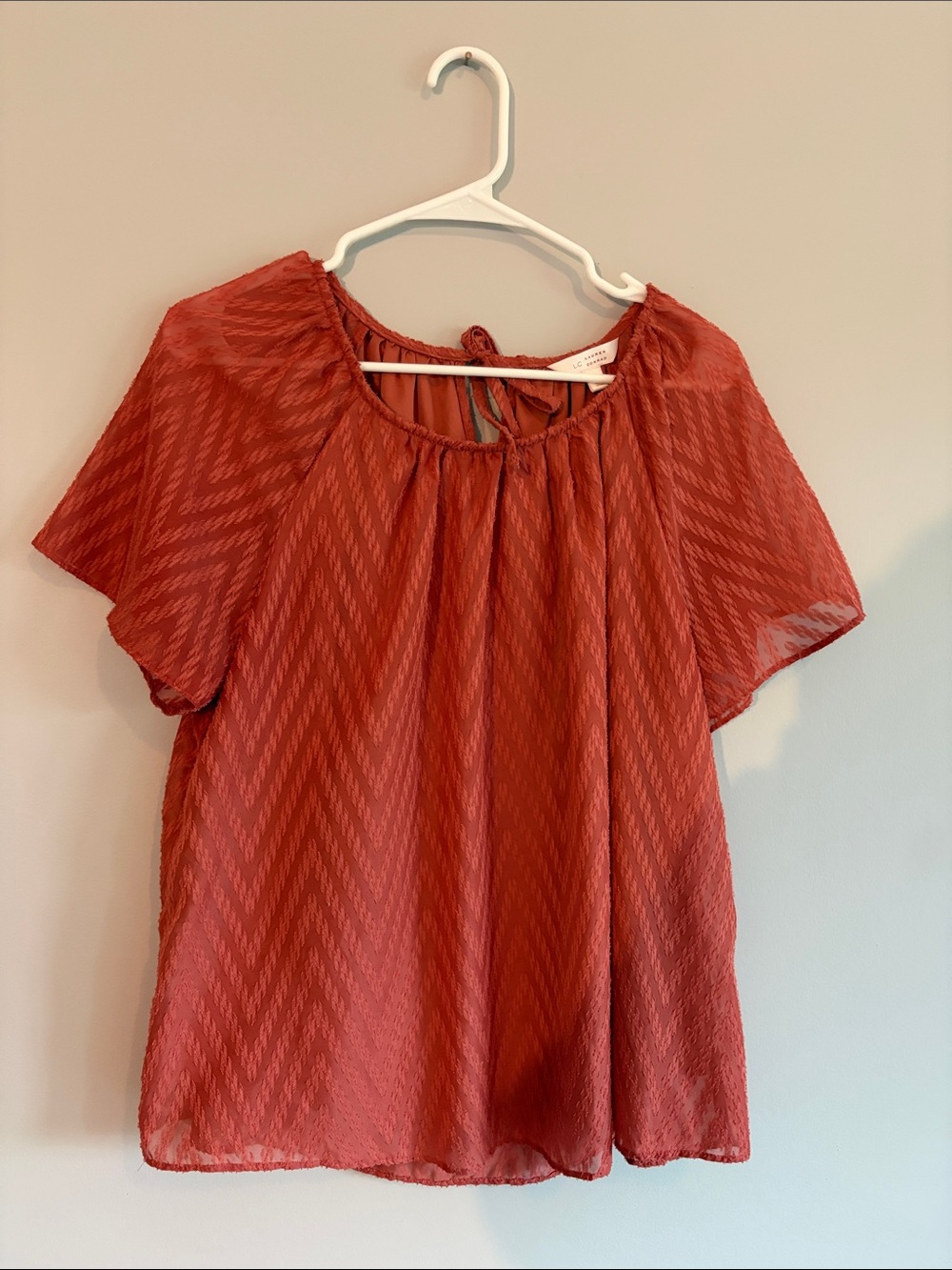 Women Large LC Lauren Conrad Rust Red Peasant Blouse